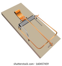 Classic wooden mousetrap for domestic use. Vector illustration.