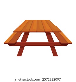 Classic wooden picnic table with attached benches inviting you to sit down