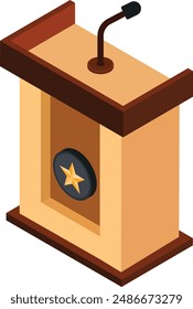 A classic wooden podium featuring a single microphone and a prominent star, ideal for presentations, award ceremonies, and recognizing