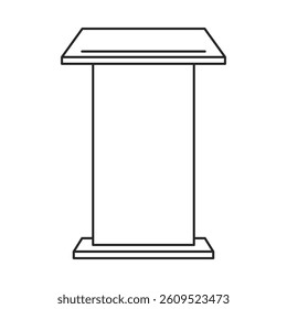 Classic wooden podium, lectern or rostrum icon from behind for public speaking in outline vector