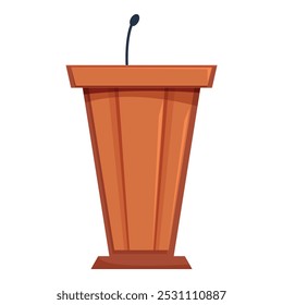 Classic wooden podium with a microphone is standing on stage, ready for a speaker to deliver a powerful speech