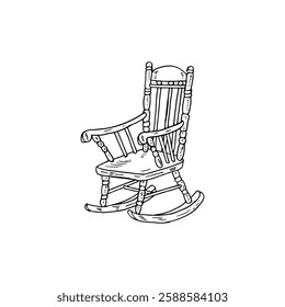 Classic wooden rocking chair doodle cartoon vector hand-drawn illustration.