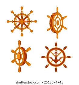 Clássico leme de navio redondo de madeira. Leme de barco ou navio