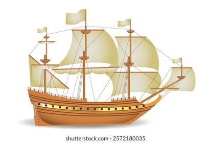 Classic Wooden Sailing Ship or Vintage Sailing Ship Illustration  
