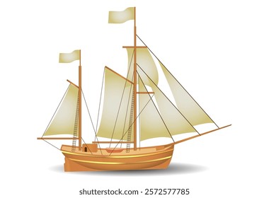 Classic Wooden Sailing Ship or Vintage Sailing Ship Illustration 