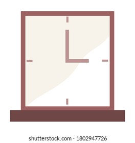 Classic wooden square desktop clock icon isolated on white background vector Illustration. Business style watch equipment for the workplace of an employee or office worker, minimalist design