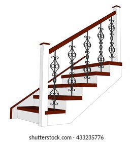 Classic wooden staircase. Stairs isolated 3d. Ladder side view. Flat style. Vector illustration on a white background.