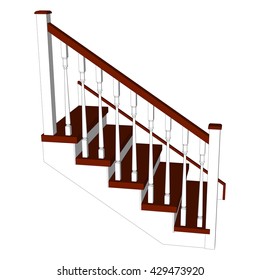 Classic wooden stairs 3d  The enclosure for the stairs  Furniture for Interior   Flat style  Vector illustration white background 