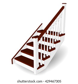 Classic wooden stairs 3d. Furniture for Interior.  Flat style. Vector illustration on a white background.