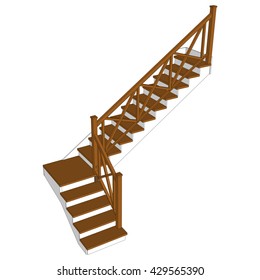 Classic wooden stairs 3d.  Furniture for Interior. Ladder side view. Flat style. Vector illustration on a white background.