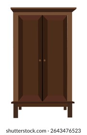 Classic Wooden Wardrobe with Double Doors, Traditional Bedroom Storage Armoire, Elegant Closet Cabinet Isolated on White Background Illustration

