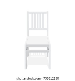 Classic wooden white chair with back. Isolated on white background. Vector illustration