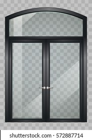 Classic Wooden Window And Double Doors To The Terrace. Transparency. Vector Graphics