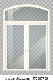 Classic wooden window and double doors to the terrace. Transparency. Vector graphics