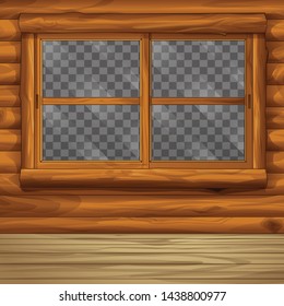 Classic wooden windows.View from inside the room.Transperency.Vector illustration