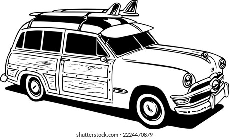 Classic Woodie Automobile Vector Illustration