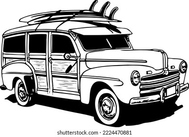 Classic Woodie Automobile Vector Illustration