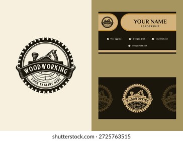 Logotipo Clássico do Woodworking. Com um emblema circular clássico, é ideal para uma empresa de carpintaria ou mobiliário.