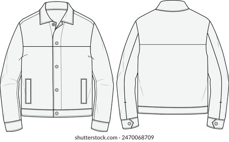 Classic Work Jacket technical CAD fashion illustration front and back views