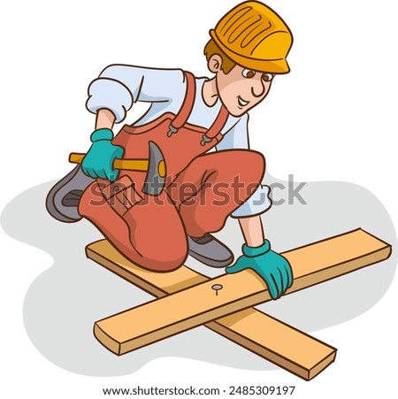 Classic Worker or Carpenter Vector. Civil Engineering Construction Worker. Isolated on White Cartoon Character Illustration