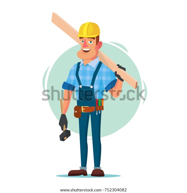 従来の作業者または大工のベクター画像 土木建設作業員白いカートーンのキャラクタイラストに分離 のベクター画像素材 ロイヤリティフリー