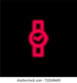 Classic Wristwatch red glowing neon ui ux icon. Glowing sign logo vector