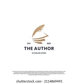 diseño clásico del logo del escritor. plumas del logo del autor con combinación de libros.