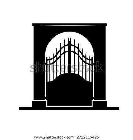 Classic Wrought Iron Gate Vector Illustration Elegant Archway Entrance Silhouette for Real Estate Branding and Estate Security Design