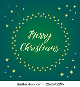 Classic Xmas garland wreath on green background. Round frame for Merry Christmas cards and winter design