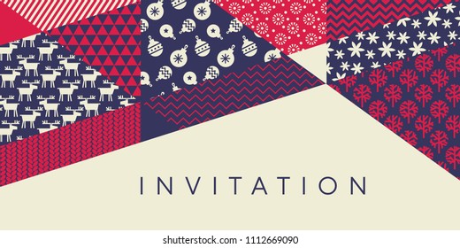 Classic xmas simple pattern for header, card, invitation, poster, cover and other web and print design projects. Naive Christmas patchwork motif in red and blue colors.
