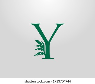 Classic Y Letter Luxury Logo. Letter Y With Green Floral Shape design perfect for fashion, Jewelry, Beauty Salon, Hotel Logo. Cosmetics, Spa Logo. Resort and Restaurant Logo. 