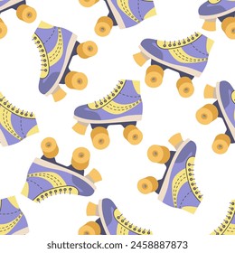 Classic y2k, 90s and 2000s aesthetic. Flat style retro quad roller skates, vintage seamless pattern.  Hand-drawn vector illustration. 