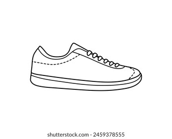 Classic y2k, 90s and 2000s aesthetic. Outline style sneakers, sports shoes, vintage element.  Hand-drawn vector illustration. Patch, sticker, badge, emblem.
