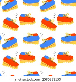 Classic y2k, 90s and 2000s aesthetic. Flat style sneakers, sports shoes, vintage seamless pattern. Hand drawn vector illustration.