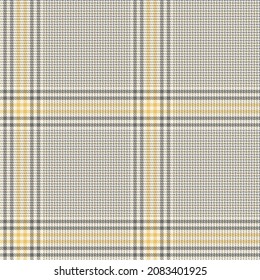 Classic yellow and grey plaid. Seamless vector glen check pattern suitable for fashion, home decor or stationary.