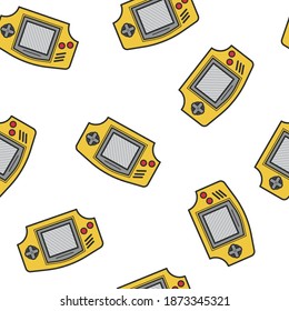 Classic Yellow Handheld Console Gaming Vector Seamless Pattern Illustration