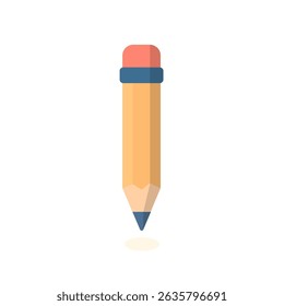 Classic yellow pencil with eraser tip shown in flat cartoon style, pencil design perfect for education, drawing, writing, or creative project visuals where pencil detail matters.