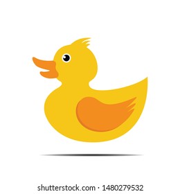 Classic yellow rubber duck, vector illustration with shadow on white background