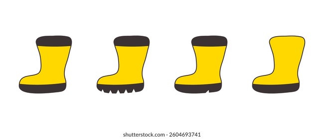 Classic yellow rubber garden boots collection. Perfect for poster, card, label, sticker. Simple flat style vector illustrations for decor and design.



