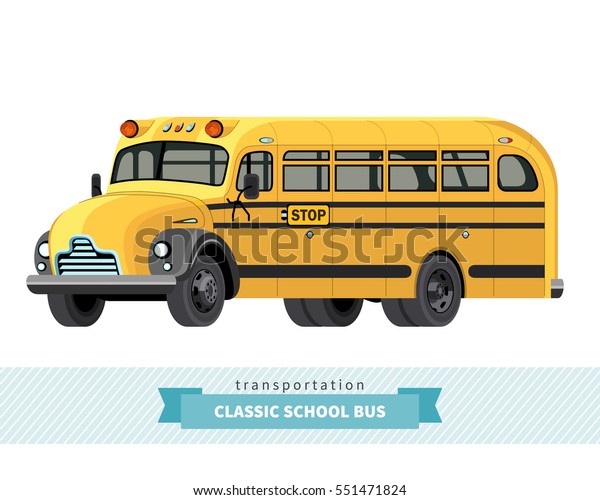Classic yellow school bus front side view.\
Vector isolated\
illustration