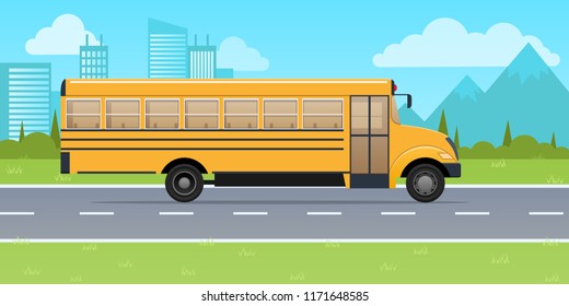 Classic Yellow School Bus Rides Along Stock Vector (Royalty Free ...