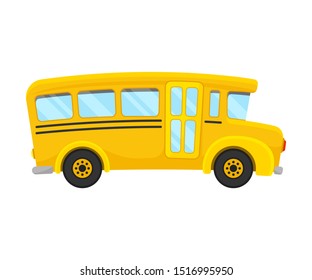 Classic Yellow School Bus Of Right Side Projection Vector Illustration