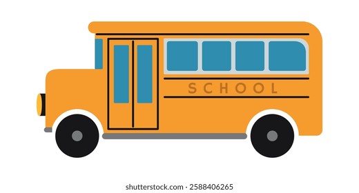 Classic yellow school bus, a symbol of childhood and education. Vector illustration isolated on white background, flat design