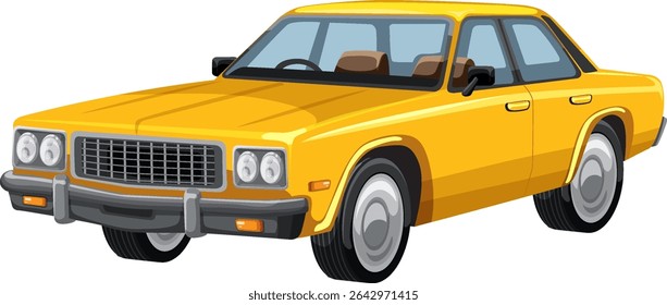 Classic yellow sedan in vector style with detailed design and vibrant colors, ideal for retro-themed projects