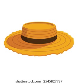 Classic yellow straw boater hat with black ribbon, offering stylish sun protection for outdoor activities