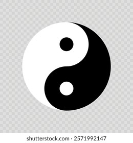 Classic Yin Yang symbol depicting balance and duality with black and white halves on a transparent background