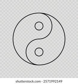 Classic Yin Yang symbol depicting balance and duality with black and white halves on a transparent background