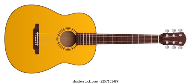 Classical 6 string acoustic guitar realistic vector illustration, isolated on a white background.