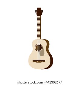 Classical acoustic guitar isolated on white background. Musical string instrument collection. Vector illustration in flat style.