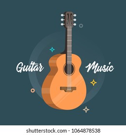 Classical acoustic guitar. Isolated silhouette classic guitar. Colorful illustrations. Flat design.